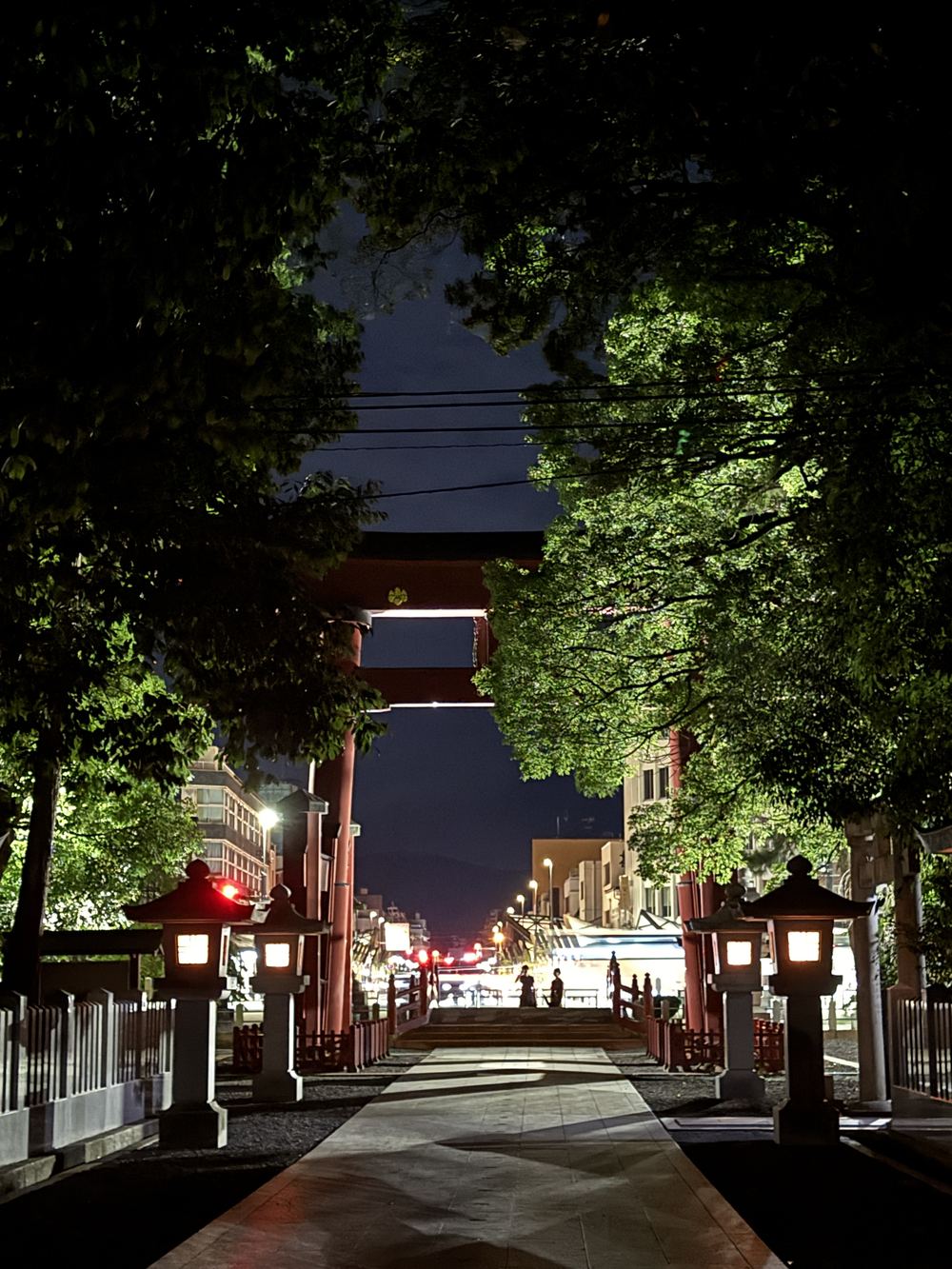 The approach to the shrine after dark